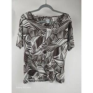 Women's,  Chico, 100%linen, safari, brown and cream, szM, short sleeve